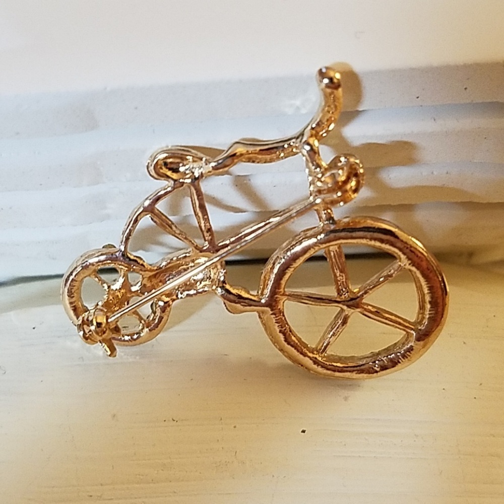 Gold Tone Rhinestone1.5" Pin Bicycle - Picture 2 of 2